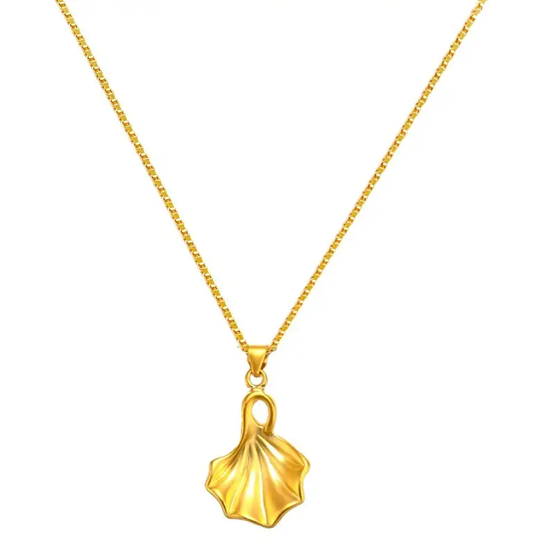 Vietnam Gold Necklace Ginkgo Leaf Pendant Brass - Image 10