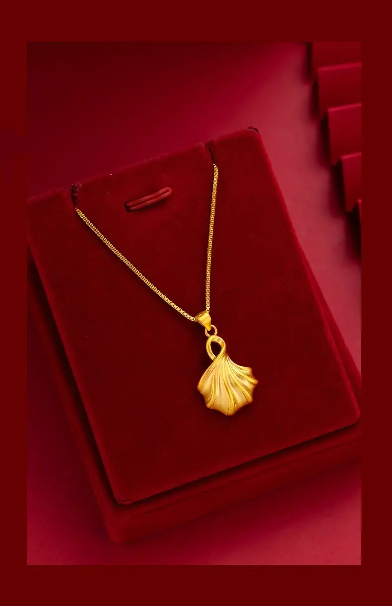 Vietnam Gold Necklace Ginkgo Leaf Pendant Brass — feature 10
