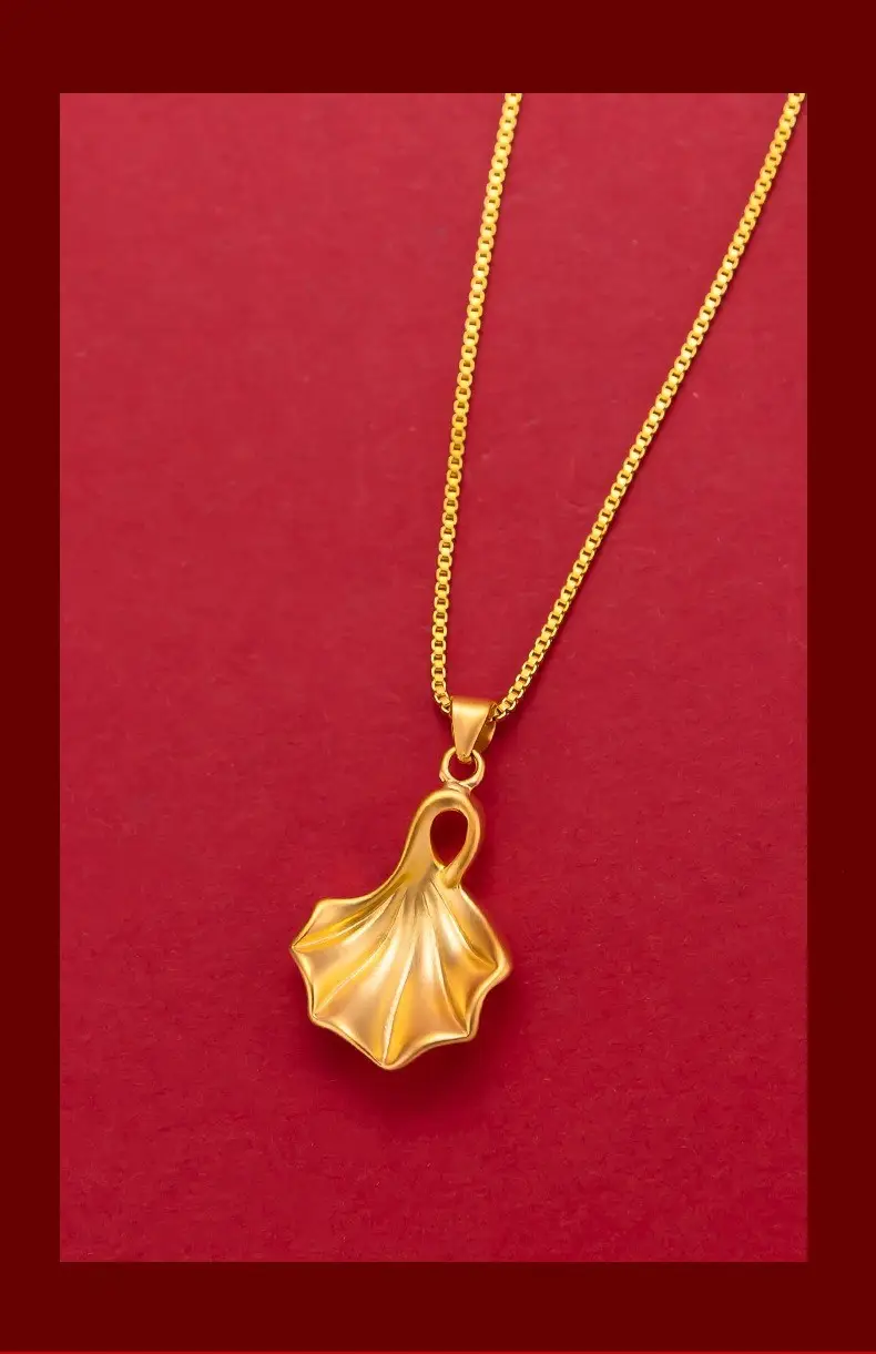 Vietnam Gold Necklace Ginkgo Leaf Pendant Brass — feature 11
