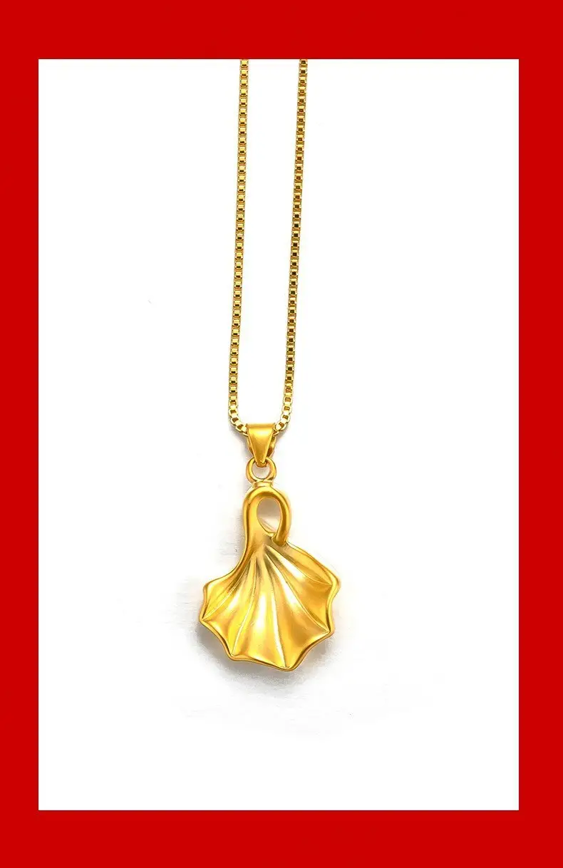 Vietnam Gold Necklace Ginkgo Leaf Pendant Brass — feature 12