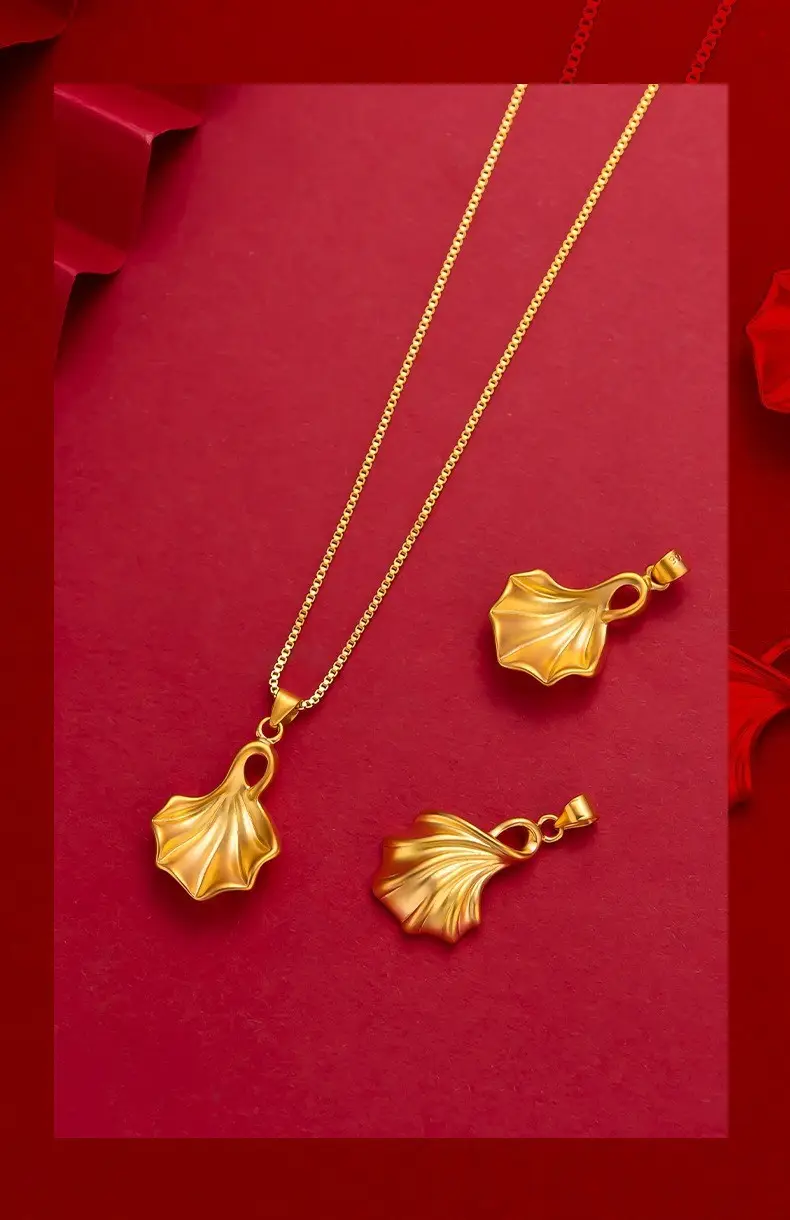 Vietnam Gold Necklace Ginkgo Leaf Pendant Brass — feature 8