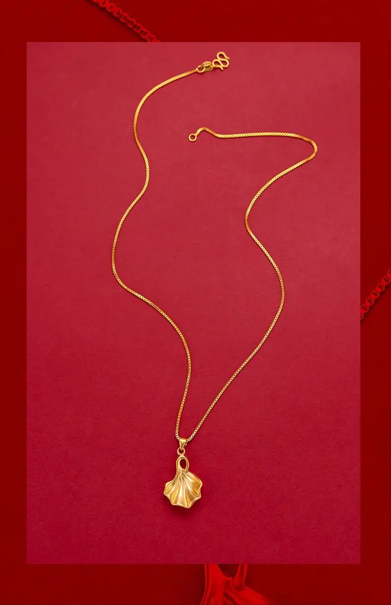 Vietnam Gold Necklace Ginkgo Leaf Pendant Brass — feature 9