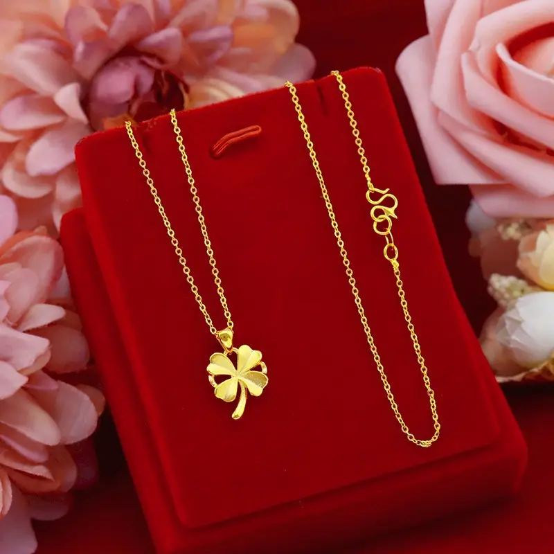 Vietnam Gold Necklace Ginkgo Leaf Pendant Brass - Image 2
