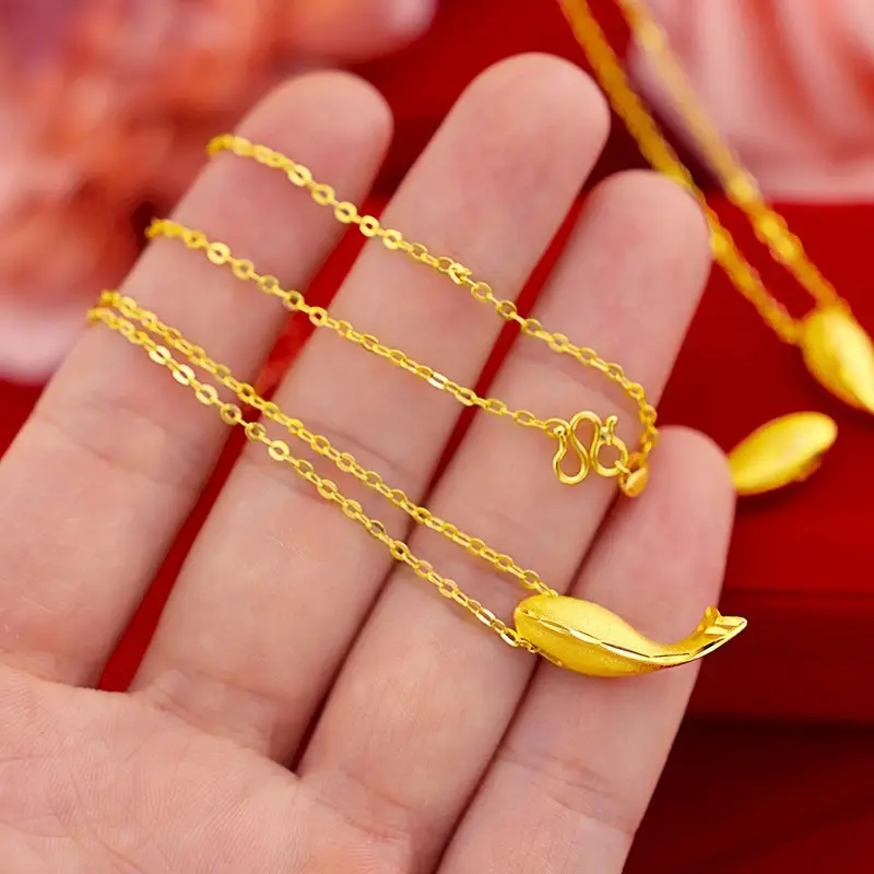 Vietnam Gold Necklace Ginkgo Leaf Pendant Brass - Image 4
