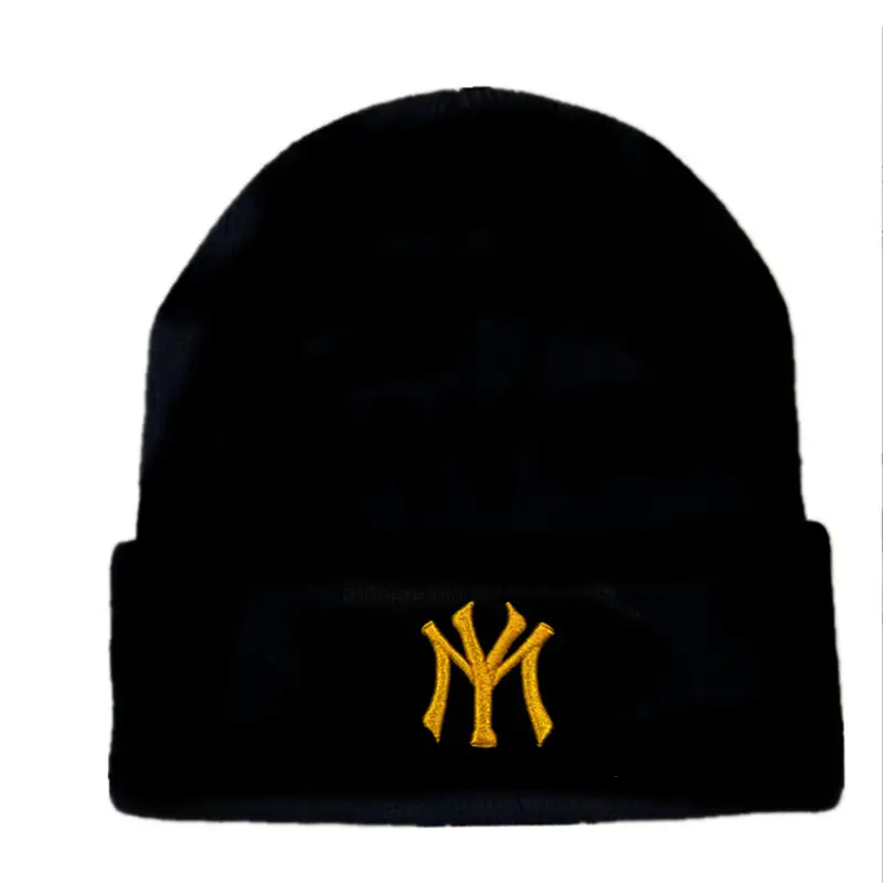Men's Black Embroidered Wool Beanie 70g Warm Winter Hat - Image 2