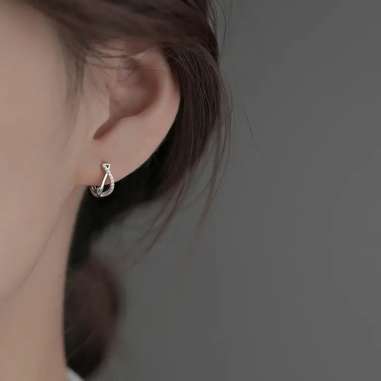 S925 Sterling Silver Cross Zircon Earrings for Women - Image 2