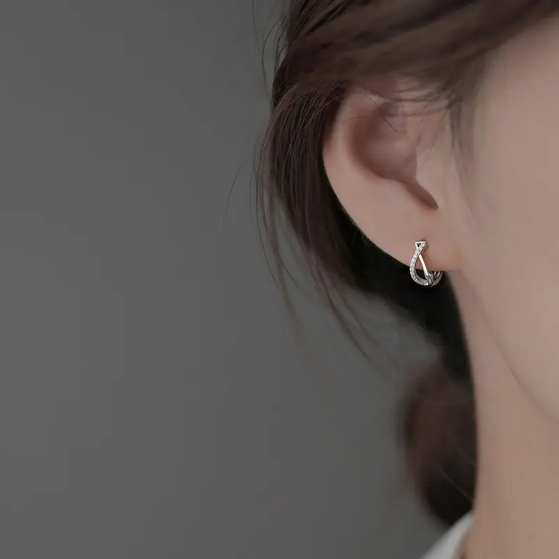 S925 Sterling Silver Cross Zircon Earrings for Women - Image 3