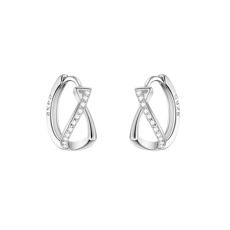 S925 Sterling Silver Cross Zircon Earrings for Women - Image 5