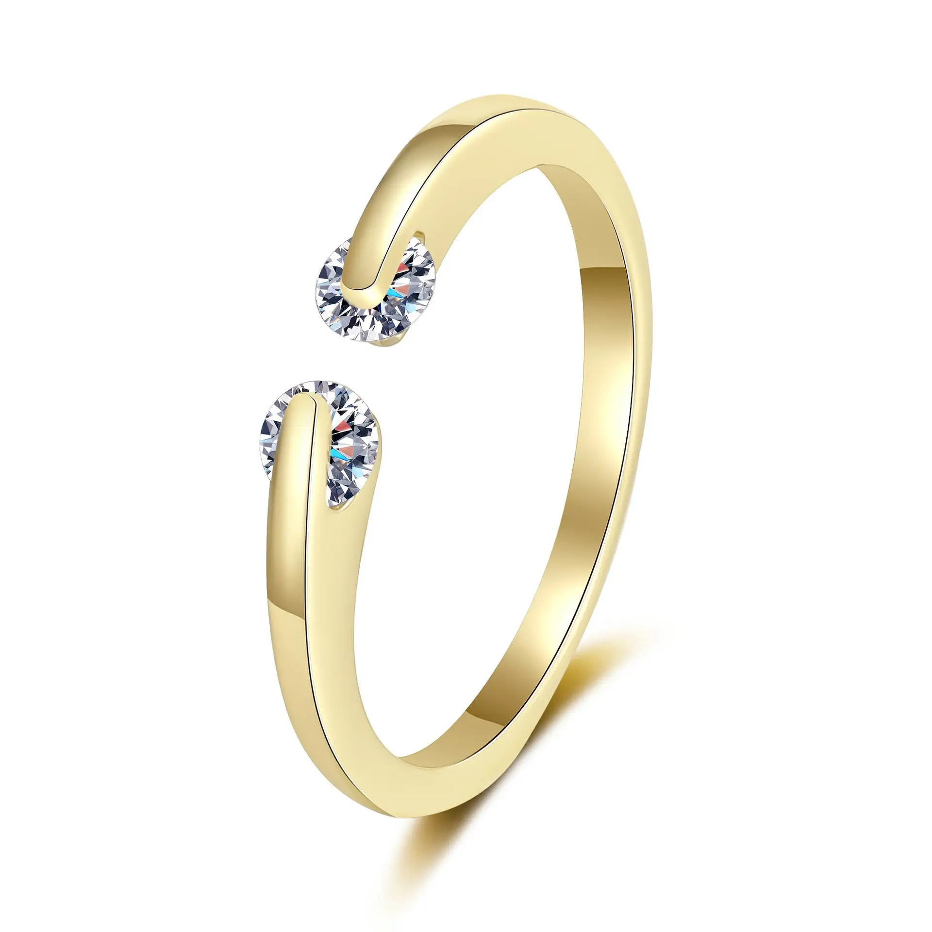 Women's Open-mouth Diamond Ring Silver Gold Design - Image 12