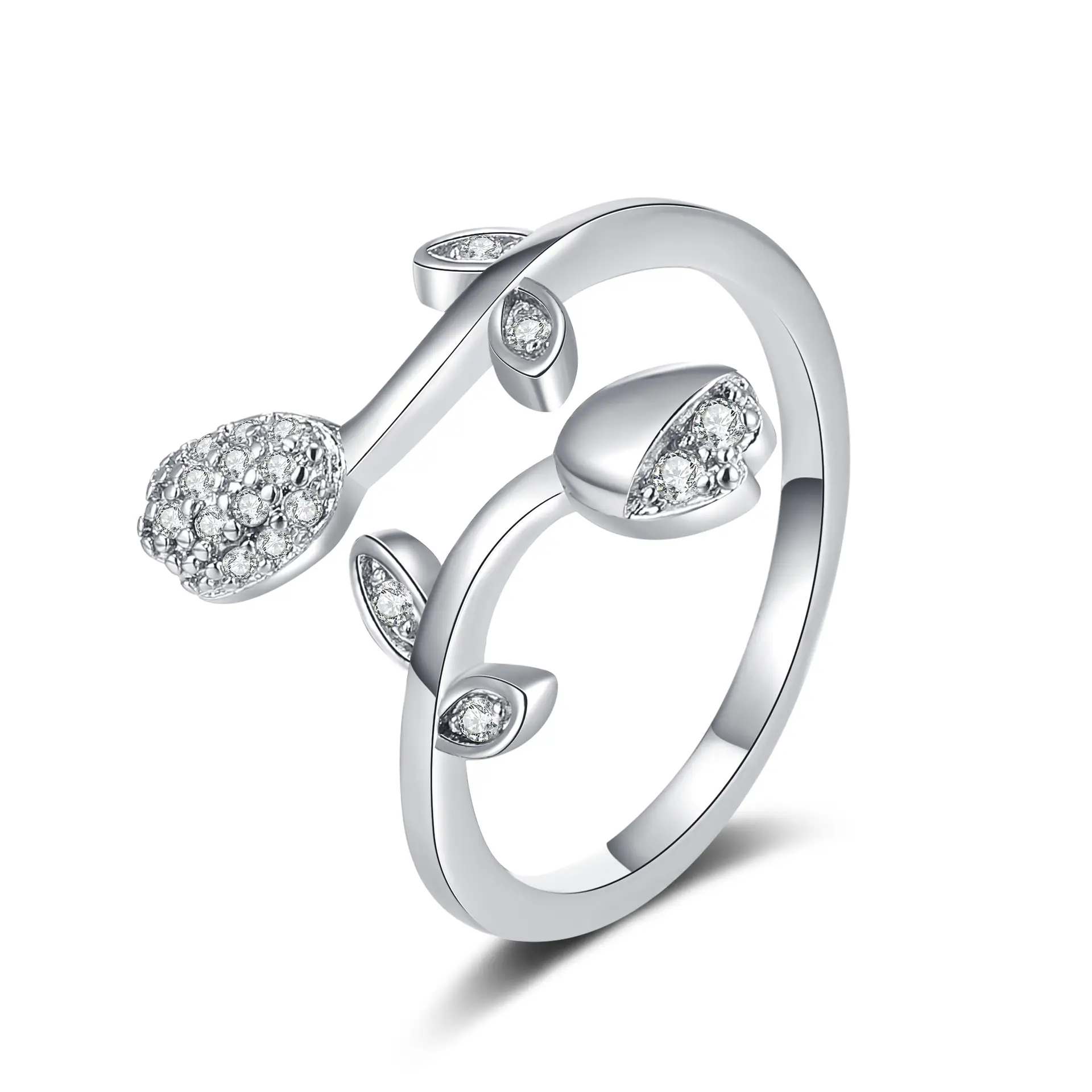 Women's Open-mouth Diamond Ring Silver Gold Design - Image 9