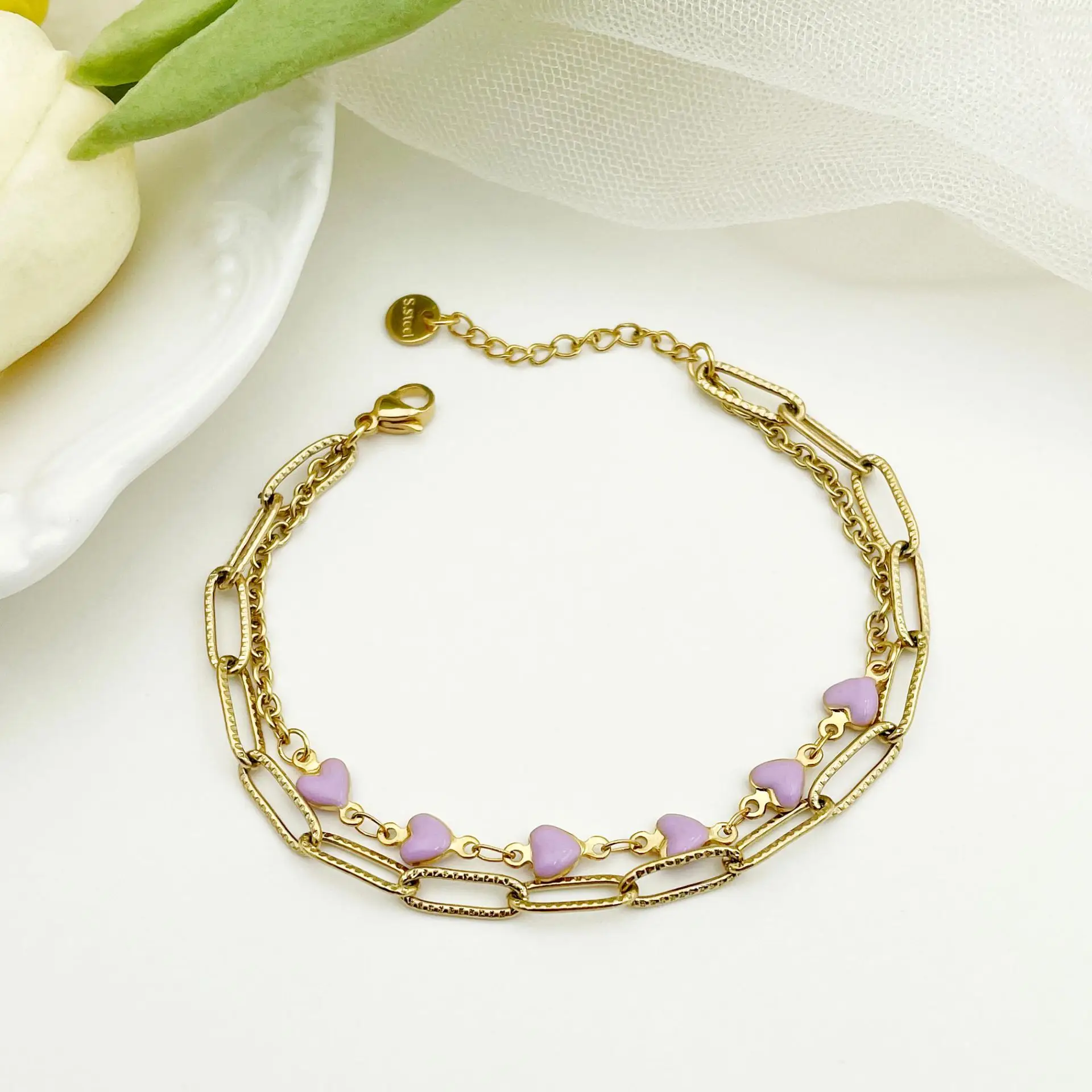 Vintage Gold Chain Bracelet with Colorful Stones - Image 5
