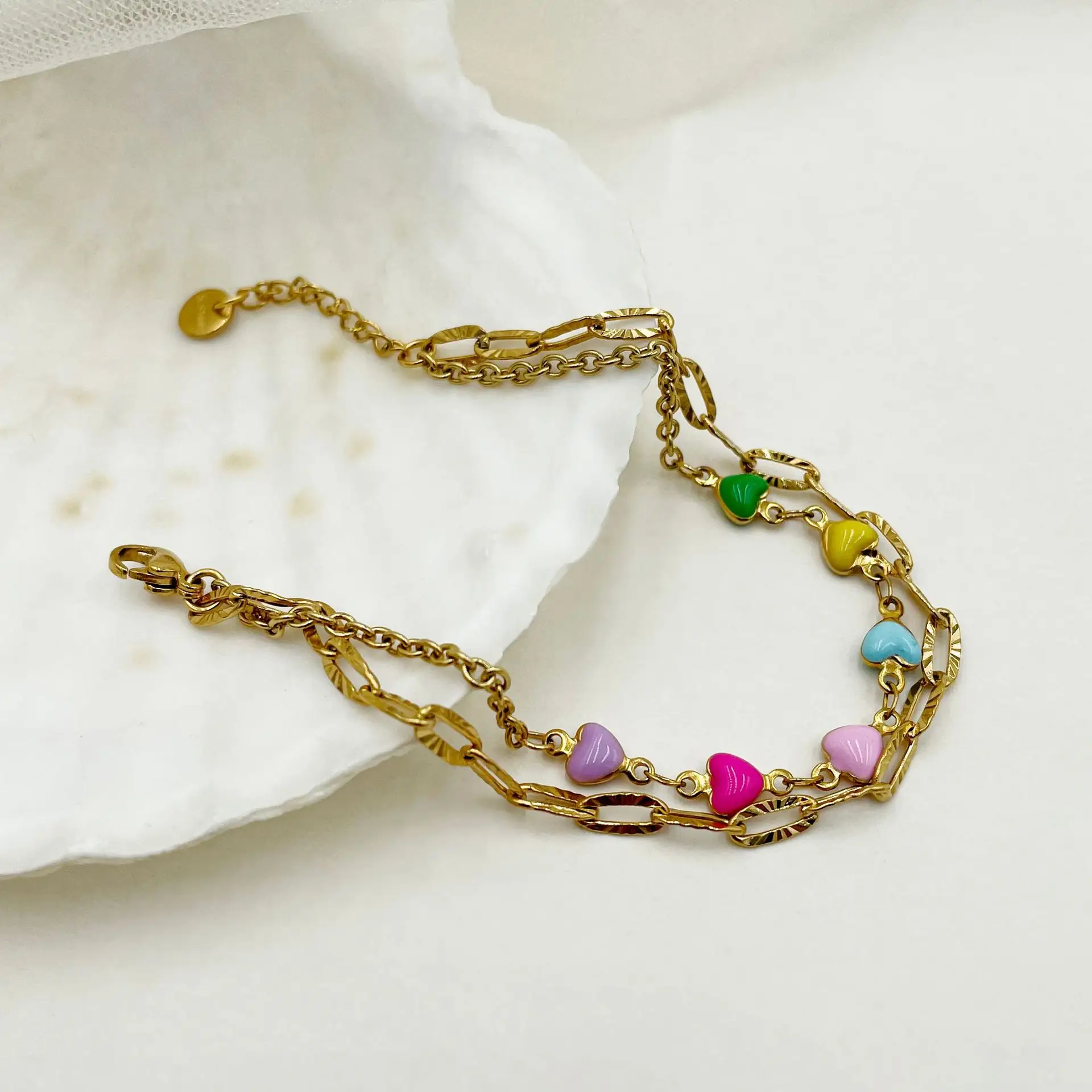 Vintage Gold Chain Bracelet with Colorful Stones - Image 6