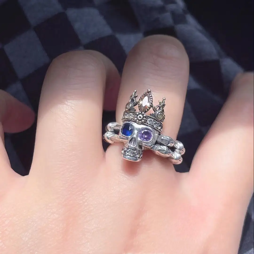 Blue Purple Zircon King Skull Ring for Women - Image 3