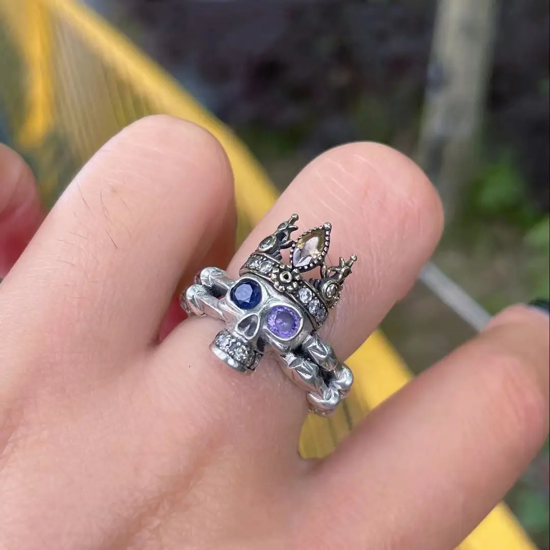 Blue Purple Zircon King Skull Ring for Women - Image 4