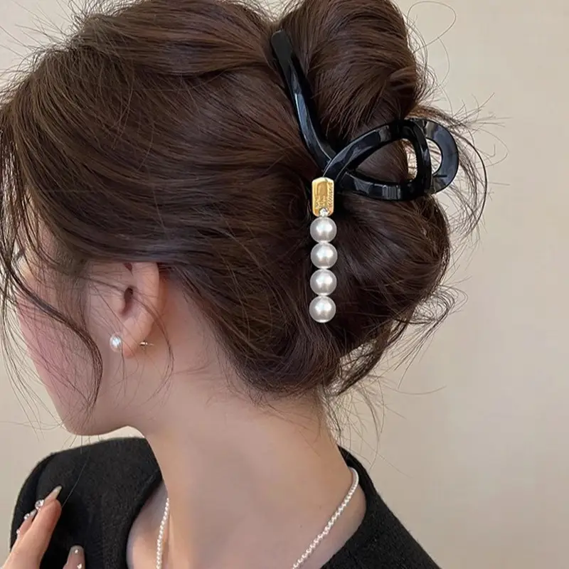 Black Pearl Hairpin for Women High-Grip Updo Clip - Image 3
