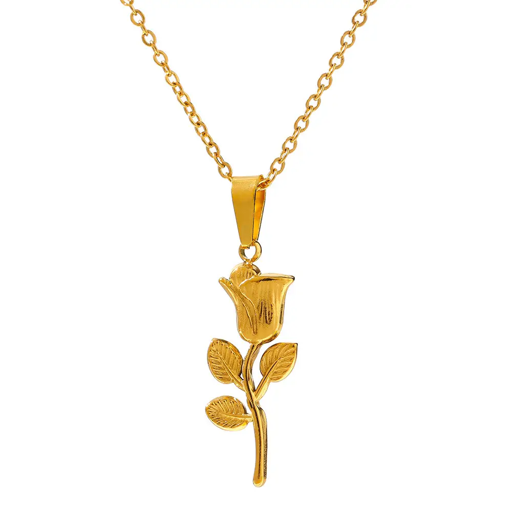Golden 3D Rose Clavicle Necklace for Women