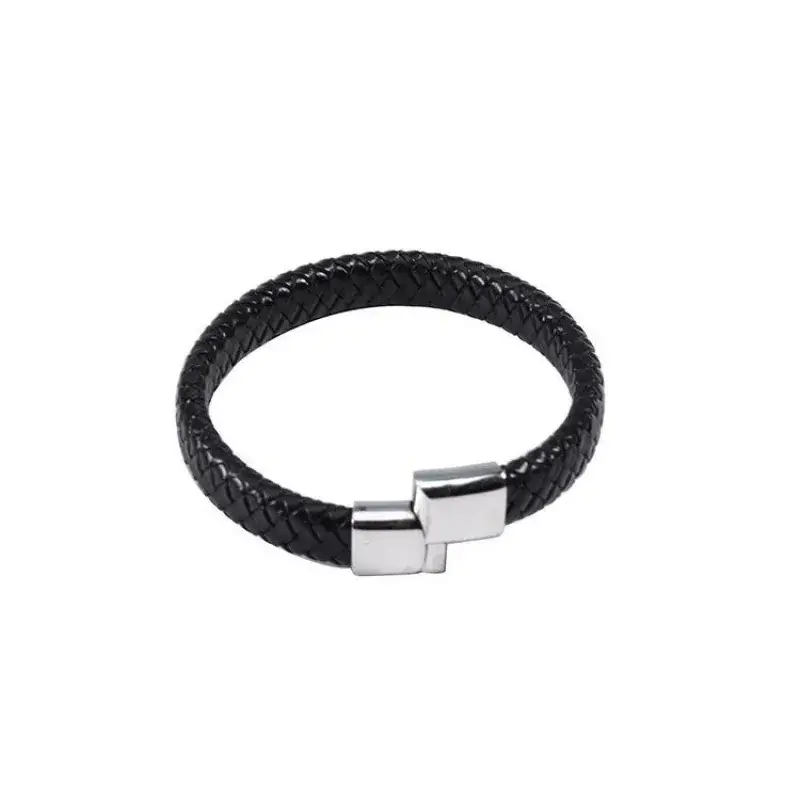 Men's Magnetic Buckle Leather Bracelet Black Gold