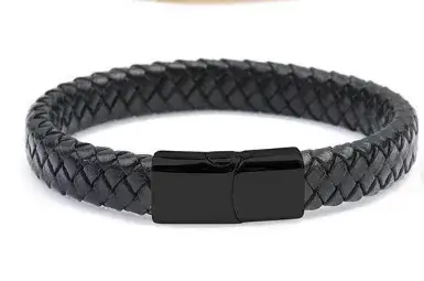 Men's Magnetic Buckle Leather Bracelet Black Gold