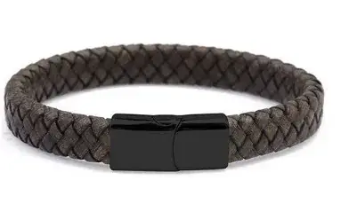 Men's Magnetic Buckle Leather Bracelet Black Gold