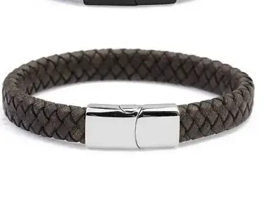 Men's Magnetic Buckle Leather Bracelet Black Gold
