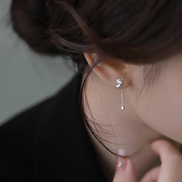 S999 Sterling Silver Butterfly Tassel Earrings - Image 4