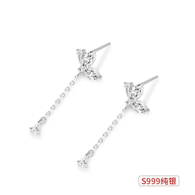 S999 Sterling Silver Butterfly Tassel Earrings - Image 5