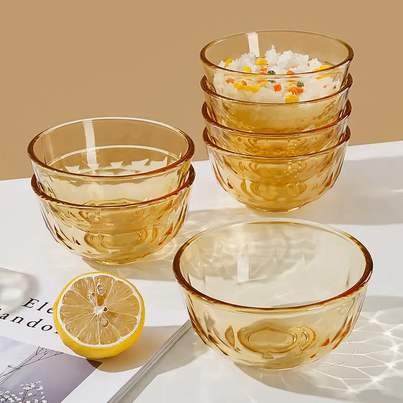 Amber Glass Bowl for Microwave High Temperature Resistant Household Noodle Bowl Salad Bowl Rice Bowl Soup Bowl Tableware Set
