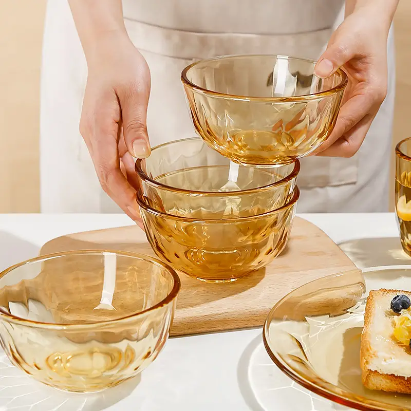 Amber Glass Bowl for Microwave High Temperature Resistant Household Noodle Bowl Salad Bowl Rice Bowl Soup Bowl Tableware Set