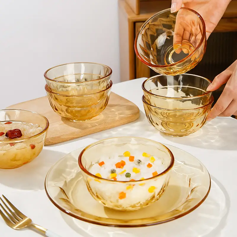 Amber Glass Bowl for Microwave High Temperature Resistant Household Noodle Bowl Salad Bowl Rice Bowl Soup Bowl Tableware Set