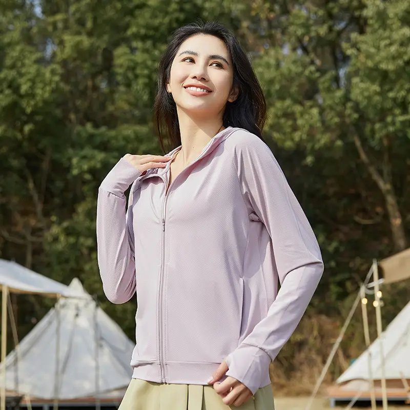 Women Ice Silk Sunscreen Jacket Cream Yellow - Image 3