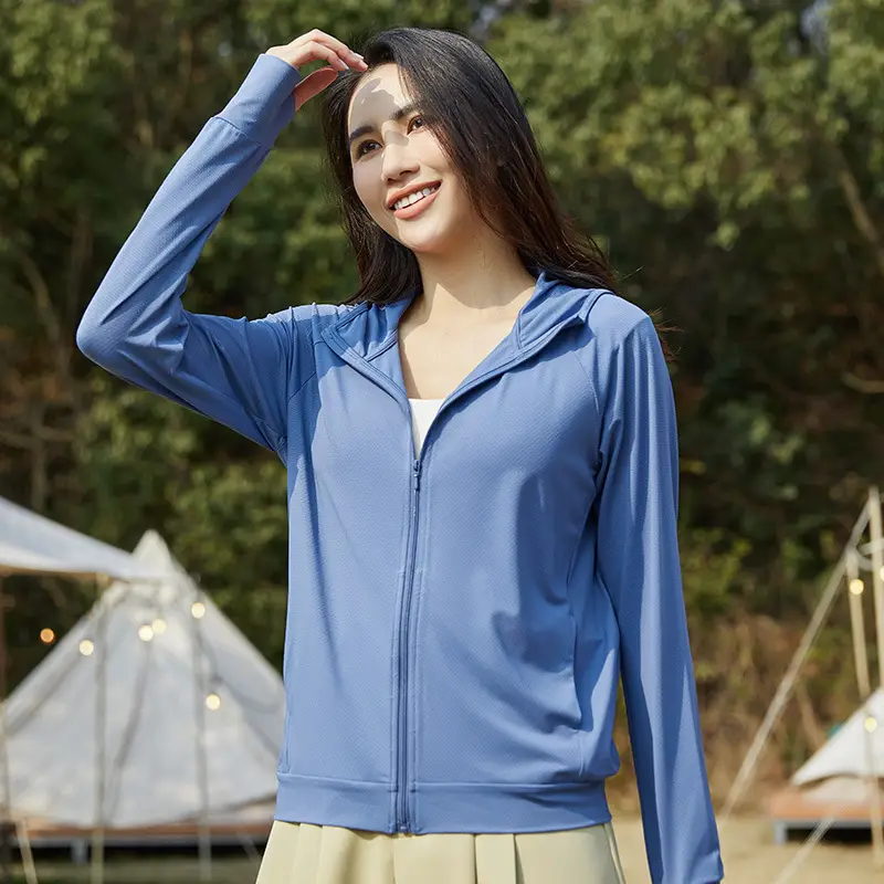 Women Ice Silk Sunscreen Jacket Cream Yellow - Image 4