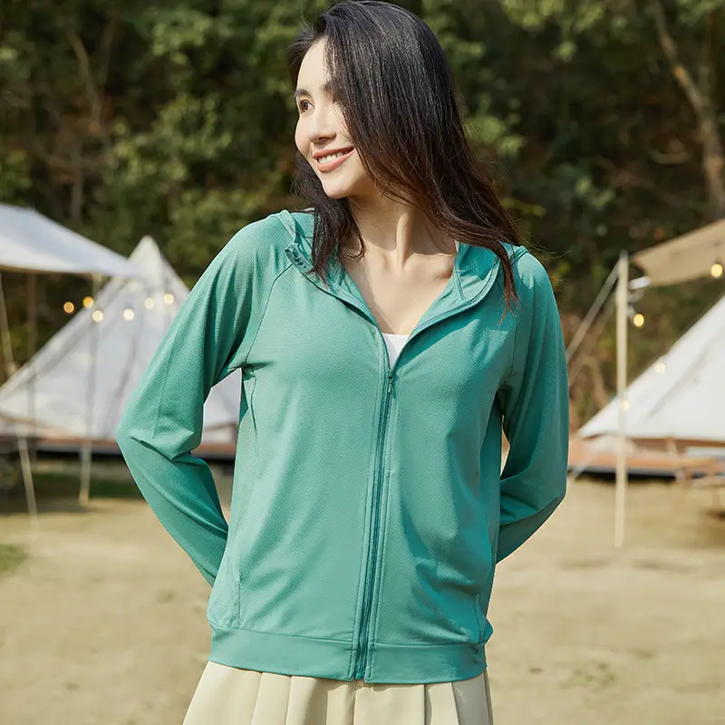 Women Ice Silk Sunscreen Jacket Cream Yellow - Image 6