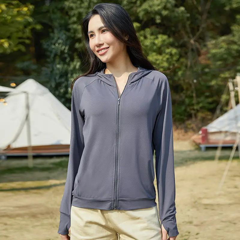 Women Ice Silk Sunscreen Jacket Cream Yellow - Image 8