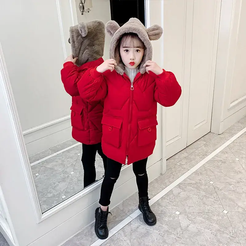 New Winter Girls Red Hooded Coat Medium Large Kids - Image 6