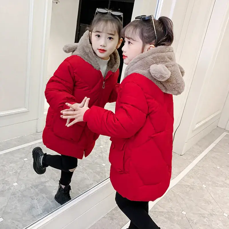 New Winter Girls Red Hooded Coat Medium Large Kids - Image 7