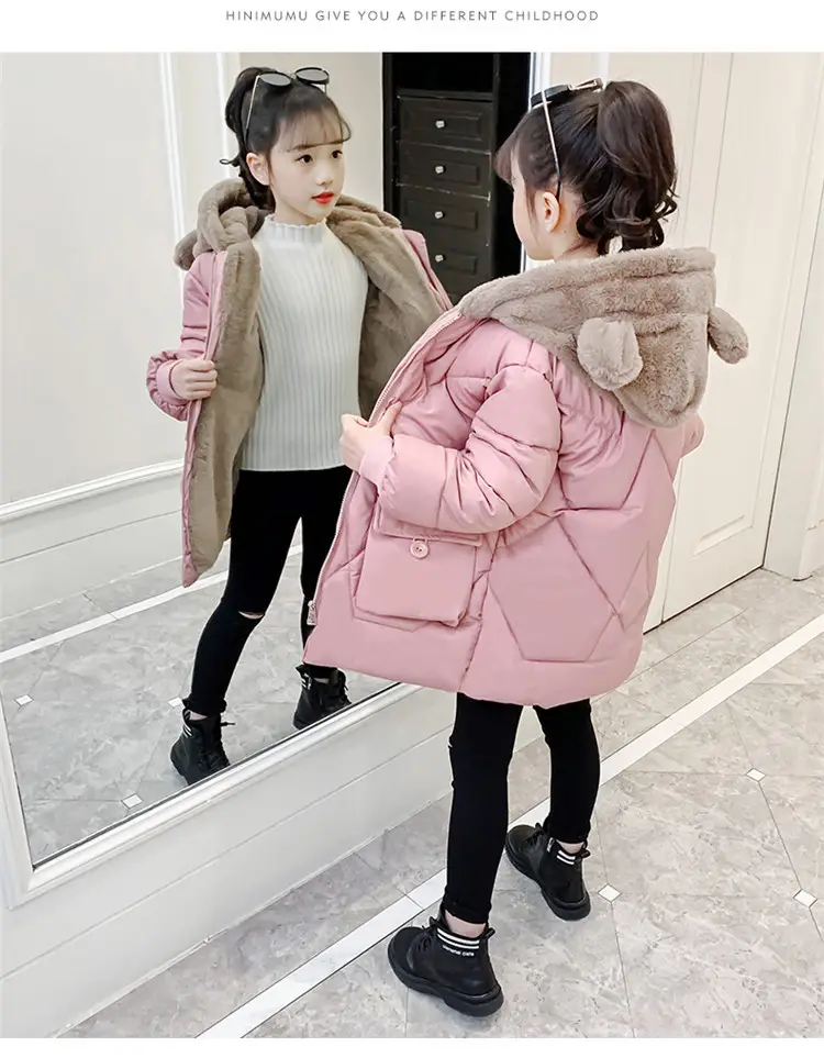 New Winter Girls Red Hooded Coat Medium Large Kids — feature 10