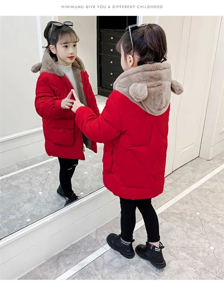 New Winter Girls Red Hooded Coat Medium Large Kids — feature 14