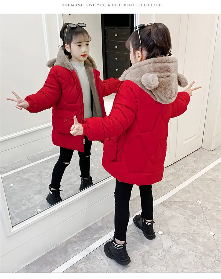 New Winter Girls Red Hooded Coat Medium Large Kids — feature 15