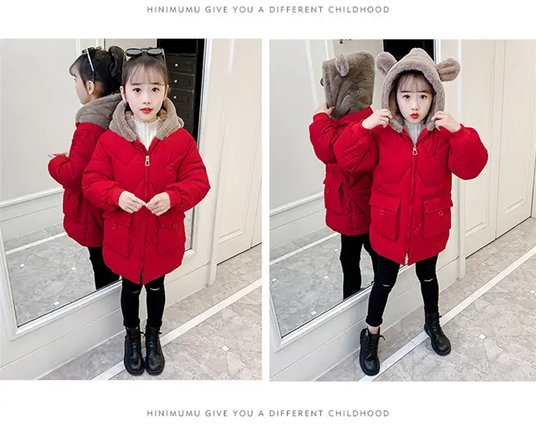 New Winter Girls Red Hooded Coat Medium Large Kids — feature 16