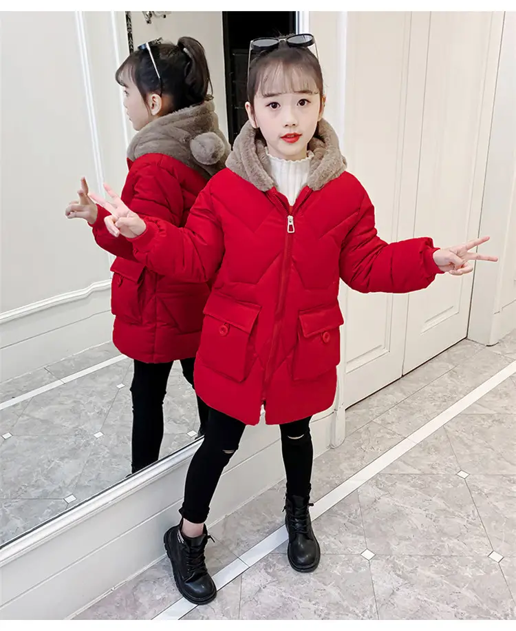 New Winter Girls Red Hooded Coat Medium Large Kids — feature 17