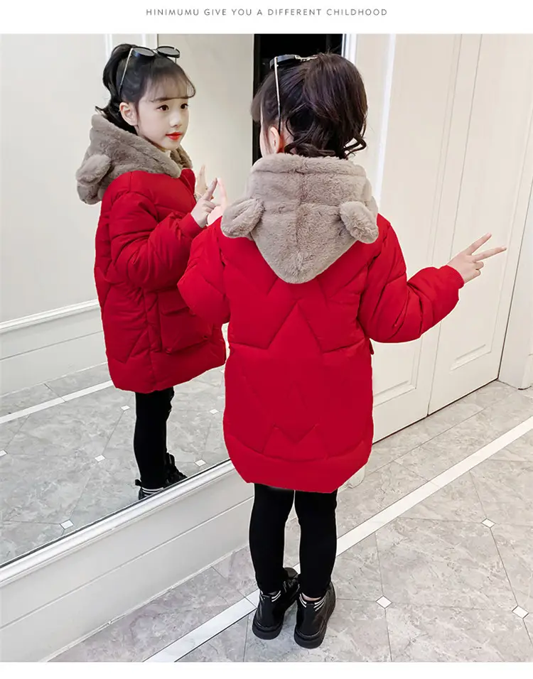 New Winter Girls Red Hooded Coat Medium Large Kids — feature 18