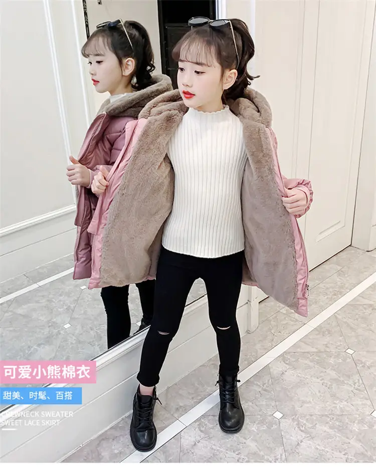 New Winter Girls Red Hooded Coat Medium Large Kids — feature 2
