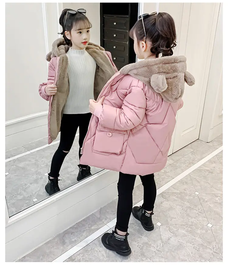 New Winter Girls Red Hooded Coat Medium Large Kids — feature 3