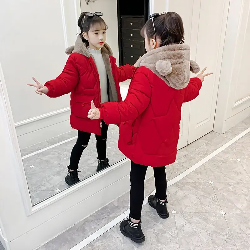 New Winter Girls Red Hooded Coat Medium Large Kids - Image 2