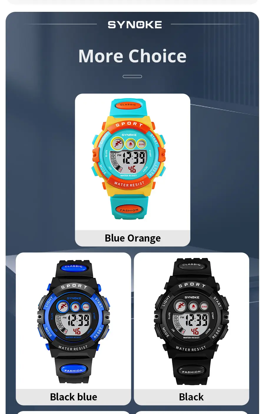 SYNOKE Waterproof Kids Watch Sport Colorful — feature 11