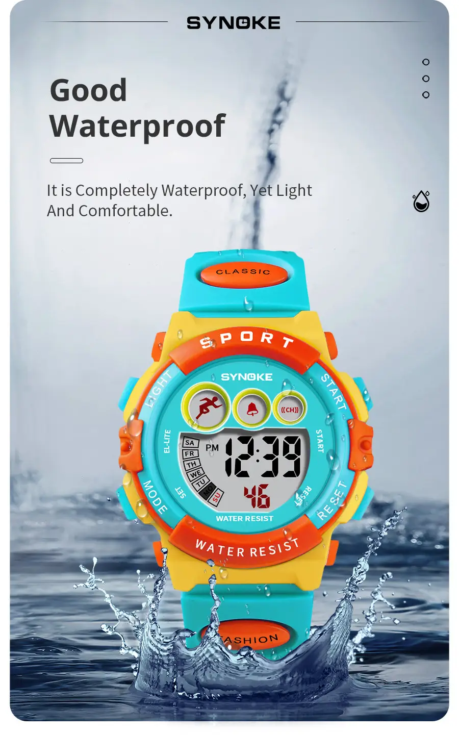 SYNOKE Waterproof Kids Watch Sport Colorful — feature 4