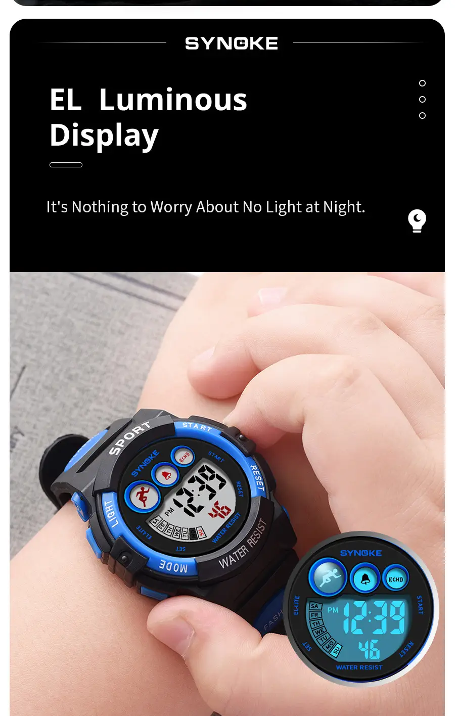 SYNOKE Waterproof Kids Watch Sport Colorful — feature 6