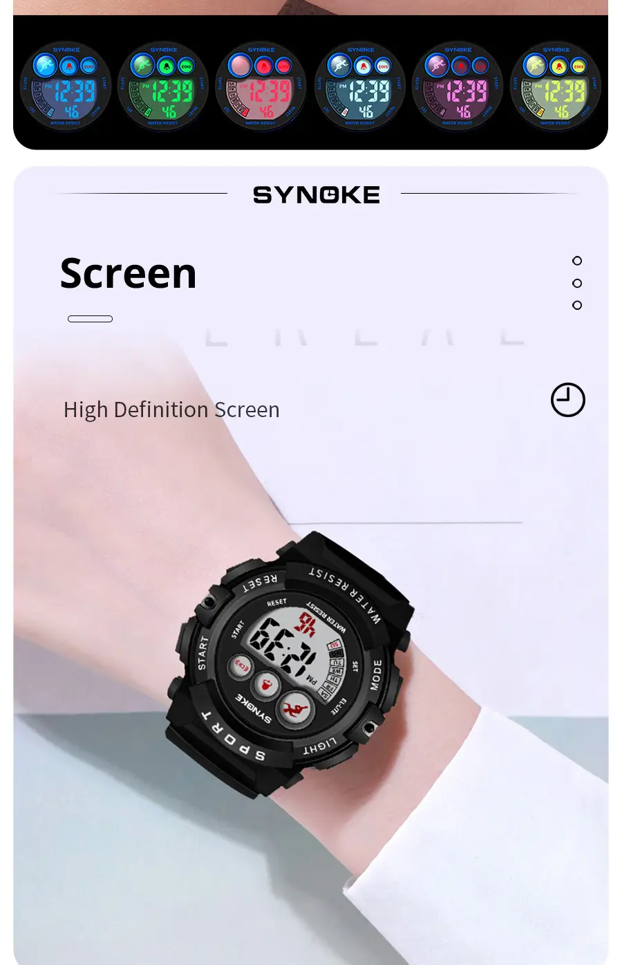 SYNOKE Waterproof Kids Watch Sport Colorful — feature 7