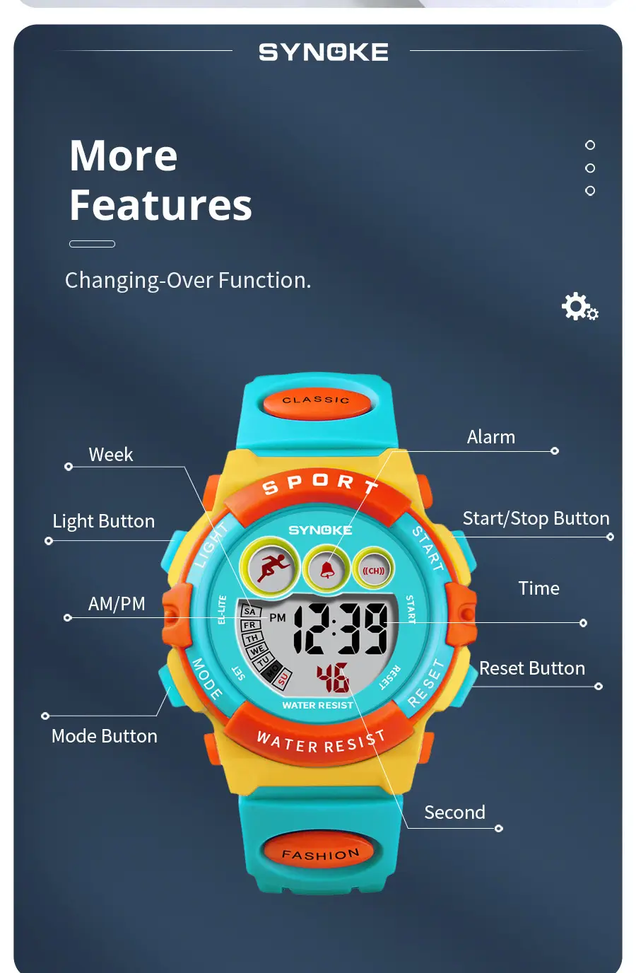 SYNOKE Waterproof Kids Watch Sport Colorful — feature 8