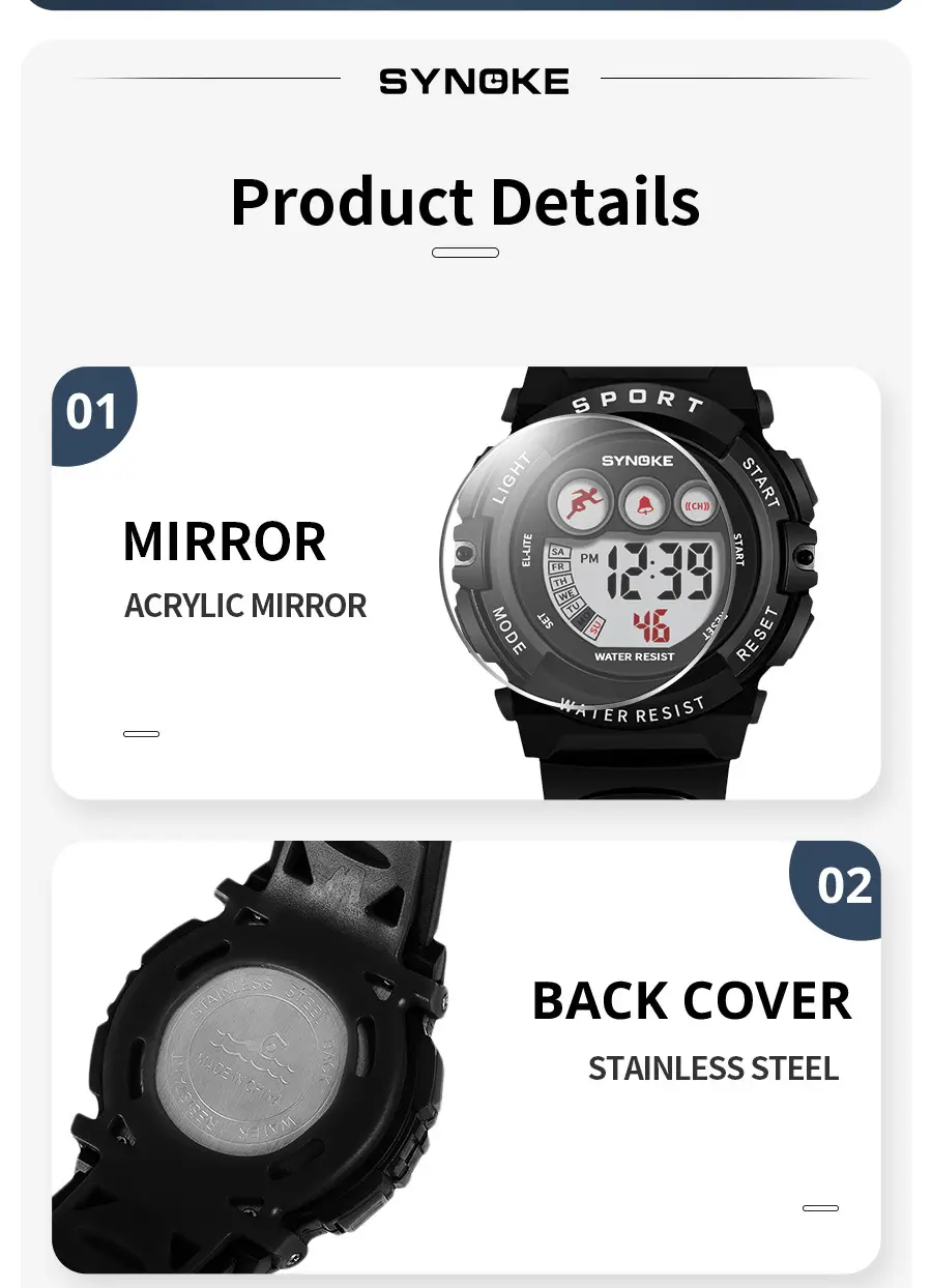 SYNOKE Waterproof Kids Watch Sport Colorful — feature 9